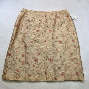 Rafael Embroidered Silk Pencil Skirt 14 Gold Floral Festival Evening Fairycore